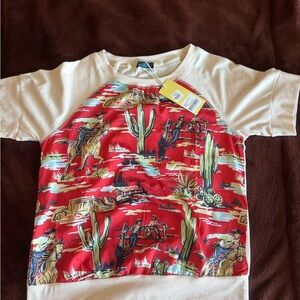 Womens Western Cowboy Print Shirt - Red and Cream